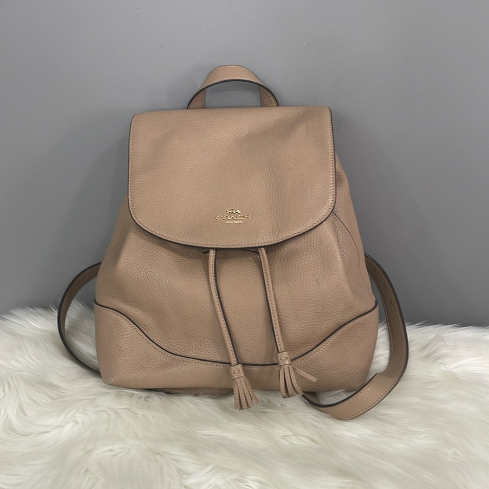 Coach tan Elle backpack old money purse handbag neutral leather gold